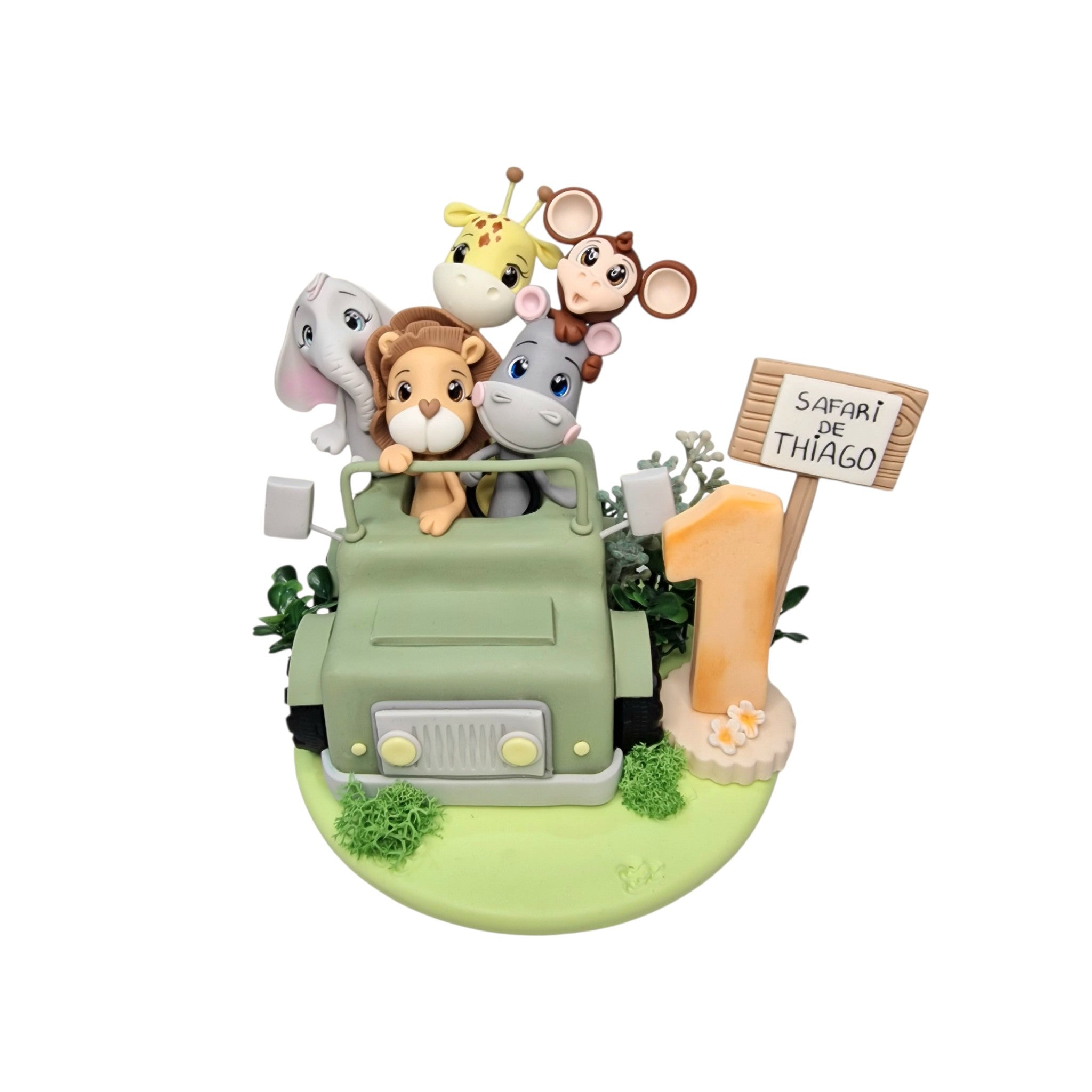 Vela de porcelana de coche de safari con animales